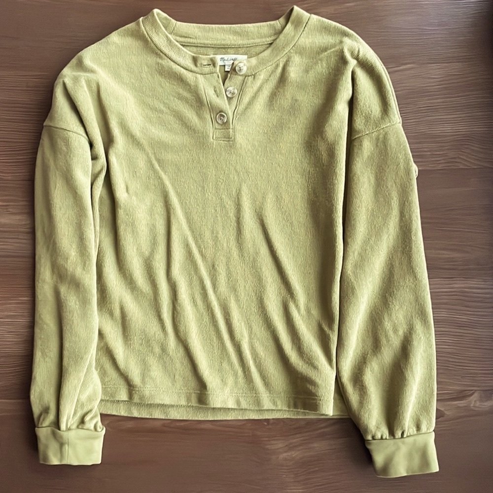 Madewell Drop-Sleeve Green Henley Thermal Shirt - Picture 3 of 4